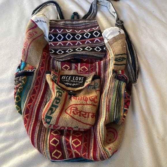 Rice Love Handbags - Rice Love Burlap Recycled Travel Backpack
